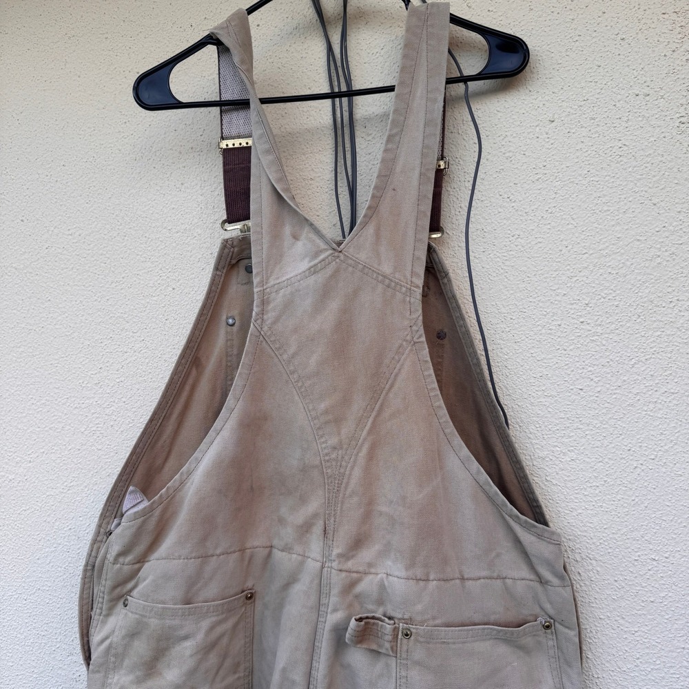 Carhartt Mens Distressed Quilt Lined Duck Canvas Bib Overalls Tan R02 40x29 - Picture 5 of 11